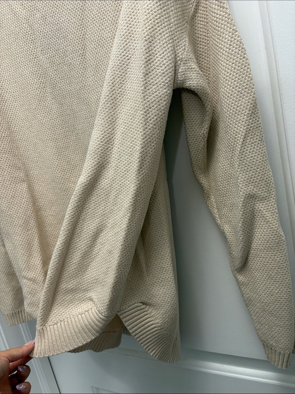 LEANI Beige Textured Knit Crew Neck Sweater XL Women’s Oversized Hi-Low Hem - Picture 8 of 9